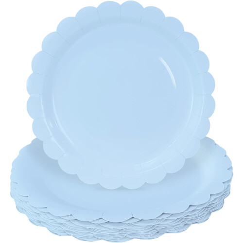 Hellblaue Pappteller mit gewelltem Rand, 23 cm (25er-Packung)