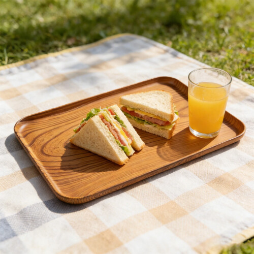 Wood Grain Rectangular Serving Tray – Plastic,