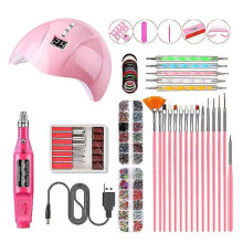 (Pink) Portable Uv Lamp Led Dry Nail Kit Nail Art Manicure Set Acrylic Nail Tools