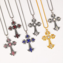 (white) 2025 New Baroque Cross Necklace Men Women Hip Hop Pendant Chain Sweater Jewelry Trendy