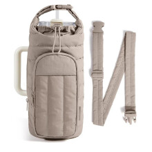 (Black) Down Insulated Water Bottle Carrier Portable Large Capacity Crossbody Bag for Outdoor Sports Travel Thermos Holder
