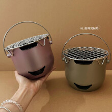 (Olive green) Mini Charcoal BBQ Grill, Portable Outdoor Camping Stainless Steel Stove for Tea Party, Olive Oil and Alcohol Stove, Korean BBQ Grill