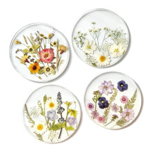 Pack Of 4 Floral Print Acrylic Coasters With Nonslip Base Round