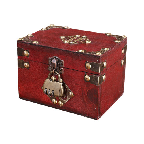 Handcrafted Wooden Keepsakes Box With-red retro three digi