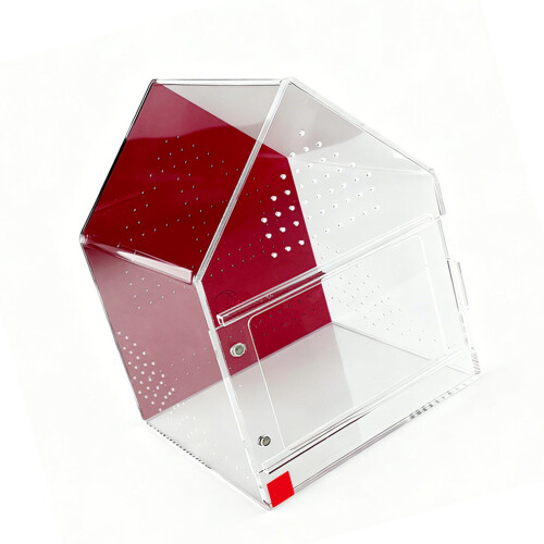 Acrylic Lizards Box Container with Feeding Port Magnetic-Red