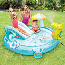 (249cmX191cmX109cm) Inflatable Kids Slide Fish Pool - Outdoor PVC Splash Pool with Water Slide, Backyard Play Center for Toddlers
