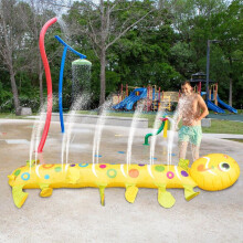 (yellow) Summer Outdoor Water Play Mat PVC Inflatable Caterpillar Sprinkler Mat Garden Party Interactive Water Splash Pad Kids Water Fun Toy