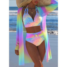 (green, S) New Women Bikini Set 3 Piece Sexy Swimsuit Summer Beachwear Push Up Plus Size