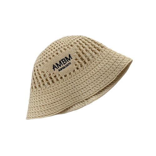 Adjustable Foldable Bucket Hat Hollows Trendy Embroidery-Beige