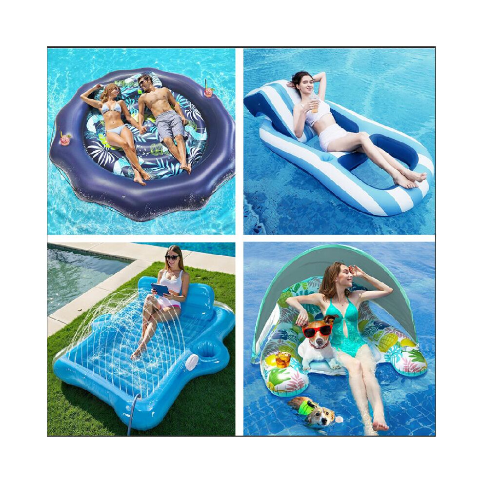 Zdjęcia - Zabawka do kąpieli None Inflatable Floating Lounge Chair with Sunshade - Glow-in-the-Dark Outdoor Tanning Pool, Water Slide(bright navy blue)