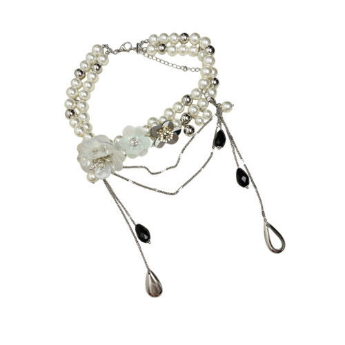 Collier de chaîne de goutte de perles géométriques-Argent
