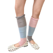 Stylish Color Block Long Crew Socks With-pink blue gray