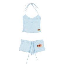 (white, M) Sexy Two Piece Outfits for Women Sleeveless Crop Top and High Waist Shorts Set Summer Vacation Partywear Trendy