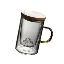 Premium hittebestendige glazen mok met thee-ei en houten-500 ml