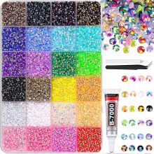 32000Pcs Multicolor 3mm Flatback Rhinestones Kit with Glue and Tools for DIY Crafts and Nail Art