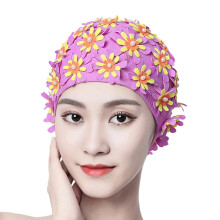 Not Constricting Cotton Swimming Headwear 3D Flower-Purple