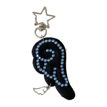 Porte-clés aile en tissu d'inspiration Vintage, strass-Bleu
