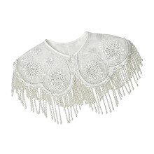 Faux col en organza blanc chic, broderie et franges-H2023