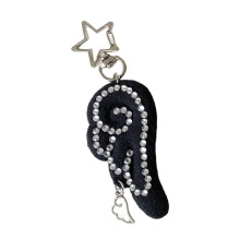 Elegant Rhinestones Embroidered Fabric Keychain In Wing-White