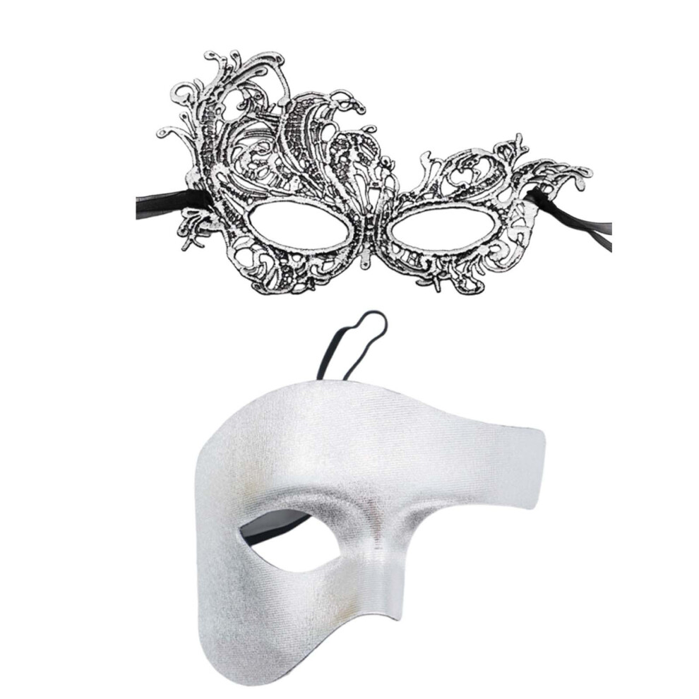 Holiday Half Face Lace Mask Costume Accessory For-Silver 7751001416873