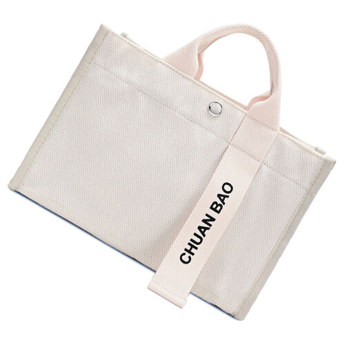 Comfortabele canvas tas schoudertas met magnetische sluiting-Wit