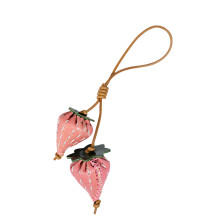Natural Veg Tan Leather Strawberry Key Fob Handcrafted-Pink