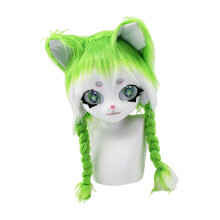 Anime Themed Faux Furs Headpiece With Lifelike-Green and white