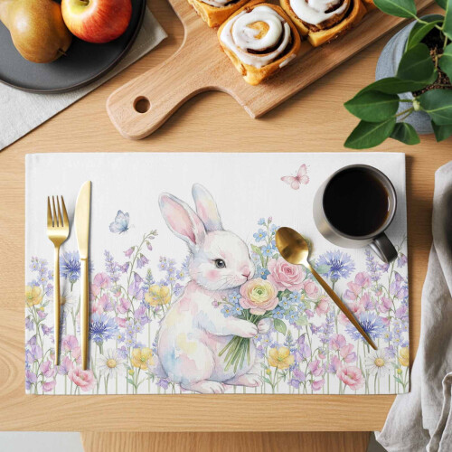 Platzsets mit Hasen- und Blumenmuster, 33 x 48 cm, 4er-Pack 1