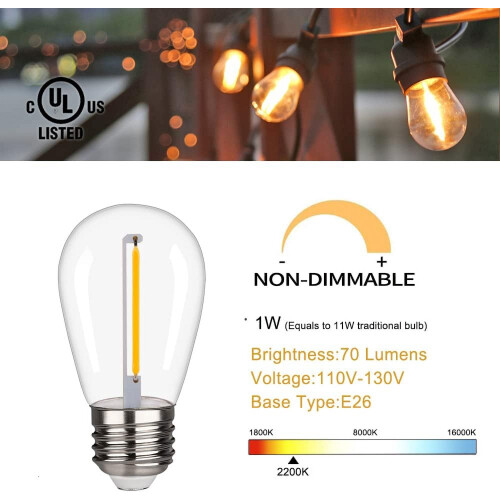 Λαμπτήρες Edison S14LED E26Base1W2200K Θερμό Λευκό25 τεμάχια 2
