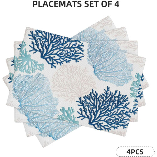 Korallmönstrade bordstabletter i linne, 4-pack 2