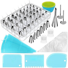 68-pieces Cake Piping Nozzles Tips Kits with 2 Reusable Piping Bags Icing Bag, 2 Coupler, 2 Flower Nail, 3 Plastic Scrapers And Storage Case, Stainles