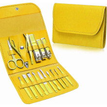Manicure Set Professional Nail Clippers Pedicure Kit, 16 In 1 Stainless Steel Nail Care Tools Cuticle Trimmer(yellow)