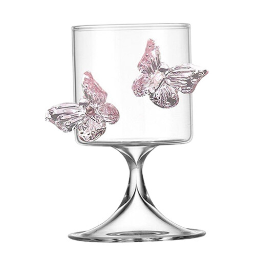 Delicate 250Ml Pink Butterfly Glass Cup Easy-Flat style.