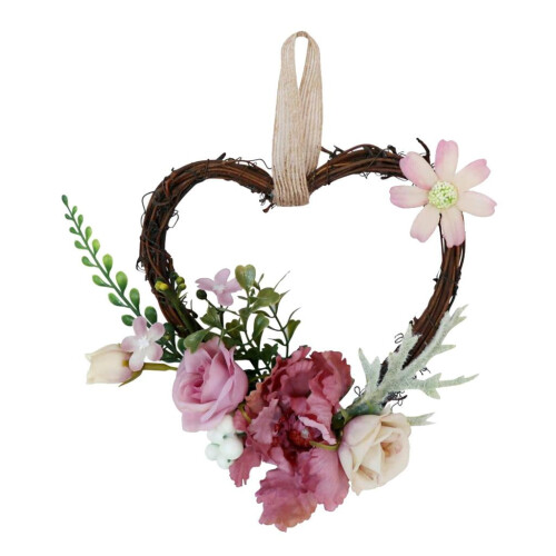 Corazón de ratán, rosa artificial decorativa, 18x14cm 1
