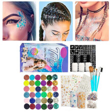 Glitter Tattoo Kit Temporary Tattoo Set 24 Glitter Colors 93 Patterns Templates Body Nail Glitter Art Paint Party Tattoo Makeup