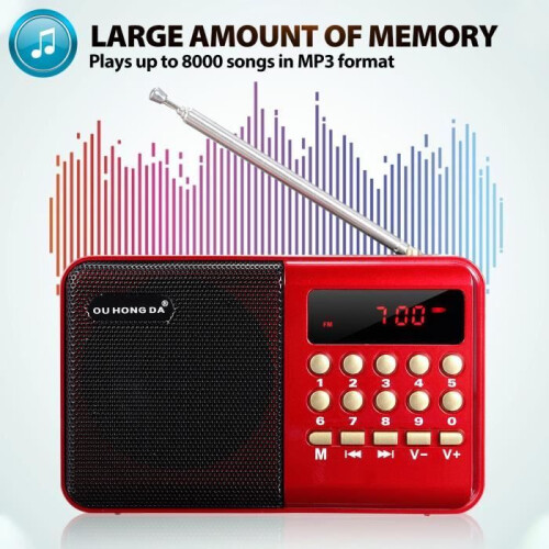 Φορητό ραδιόφωνο FM - HiFi - Πολυμέσα - 3W - Κόκκινο - Ψηφιακή συσκευή αναπαραγωγής 2