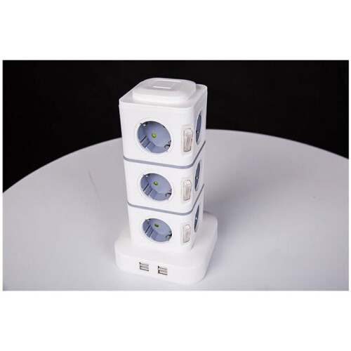 Πολύπριζο, 12 πρίζες - 2500W / 10A - με 4 θύρες USB, προστασία από υπερτάσεις - καλώδιο επέκ 1