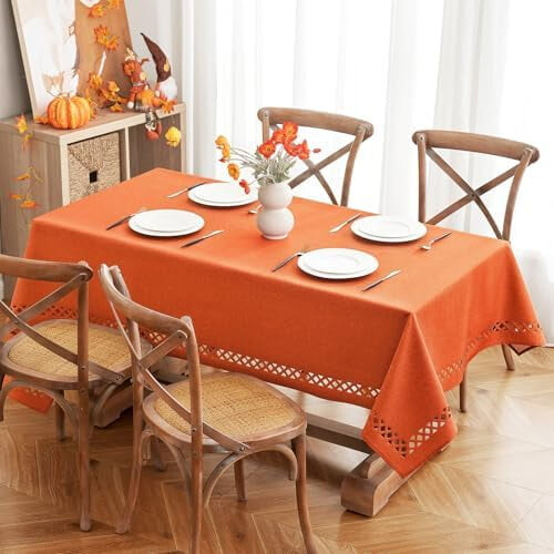 Orange duk med linneeffekt 132 x 182 cm 1