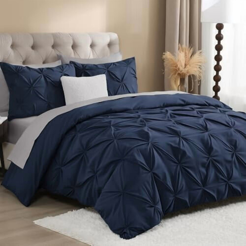 Navy Blue Oversized Queen Duvet Cover Set 3-Piece Microfiber 1