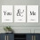 Conjunto de 3 telas decorativas em preto e branco "Você e Eu" 5