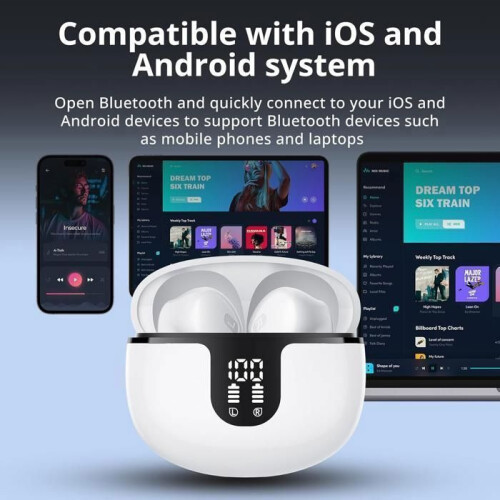 Ασύρματα ακουστικά Bluetooth 5.3 με μικρόφωνο, διάρκεια ζωής μπαταρίας 40 ωρών, οθόνη 1