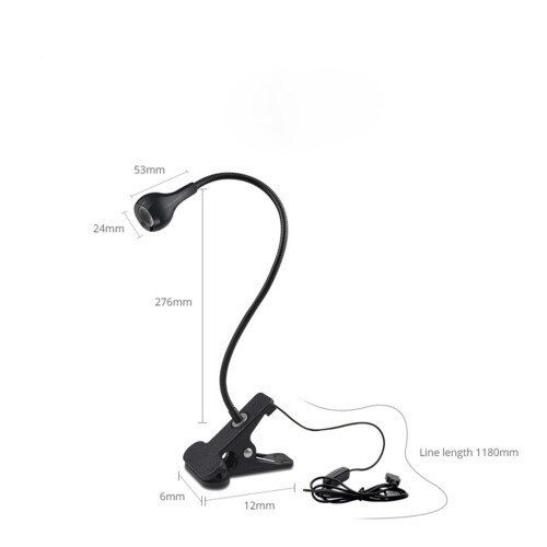 USB LED Desk Lamp with Clip – Flexible Neck, Black 1