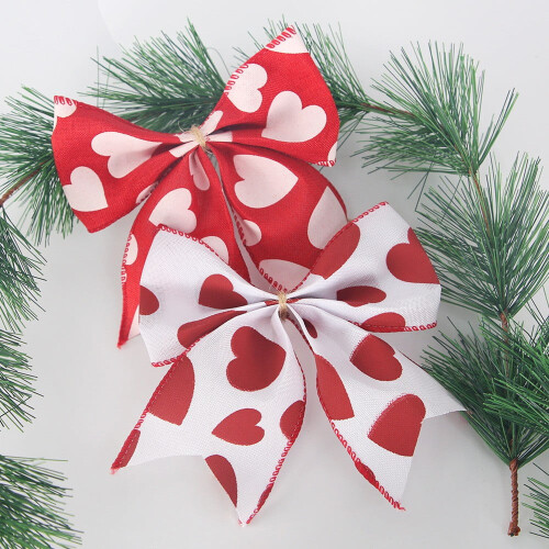 Valentine's Day Decorations Red Heart Burlap Bows 12PCS 2