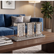 3 Crystal Diamond Jar Mirrored Tray Holder 32x13Cm