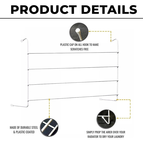 1 Pack 4 Bar Radiator Airer | White Over Heater Dryer 1