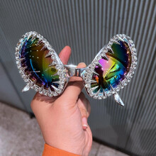 (Silver-framed color film) Alien Funny Glasses for Festival Party Costume Sunglasses with Metal Chain Punk Silly Shades Men Women