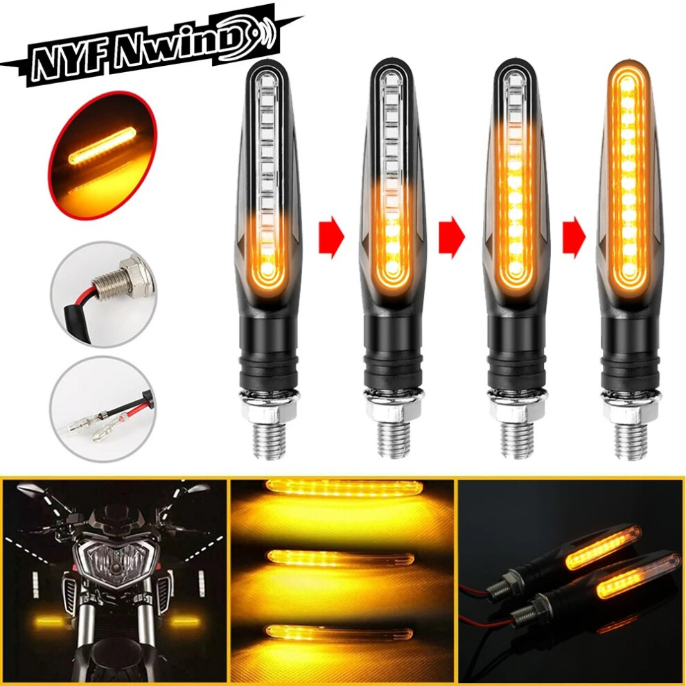 2Pcs Motorcycle Led Sequential Turn Signal Indicators - Flowing Yellow 082145601618