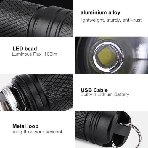 Φακός - Atyhao - Μίνι USB Επαναφορτιζόμενος LED - Φορητός - Μαύρος - Φακός Τσέπης 1