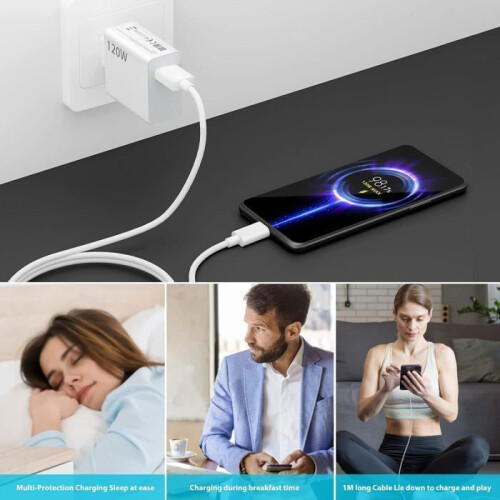 Γρήγορος φορτιστής 120W με καλώδιο USB-C 1m για Redmi Note 11, 11s, 13 Pro, φορτιστής Turbo για Xiaomi 1