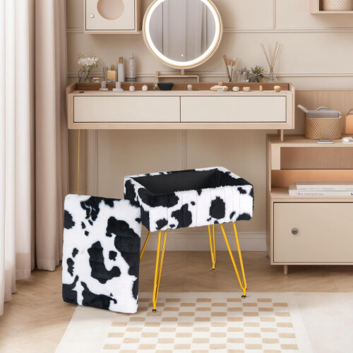 Fuzzy Rectangle Ottoman Stool with Storage 1